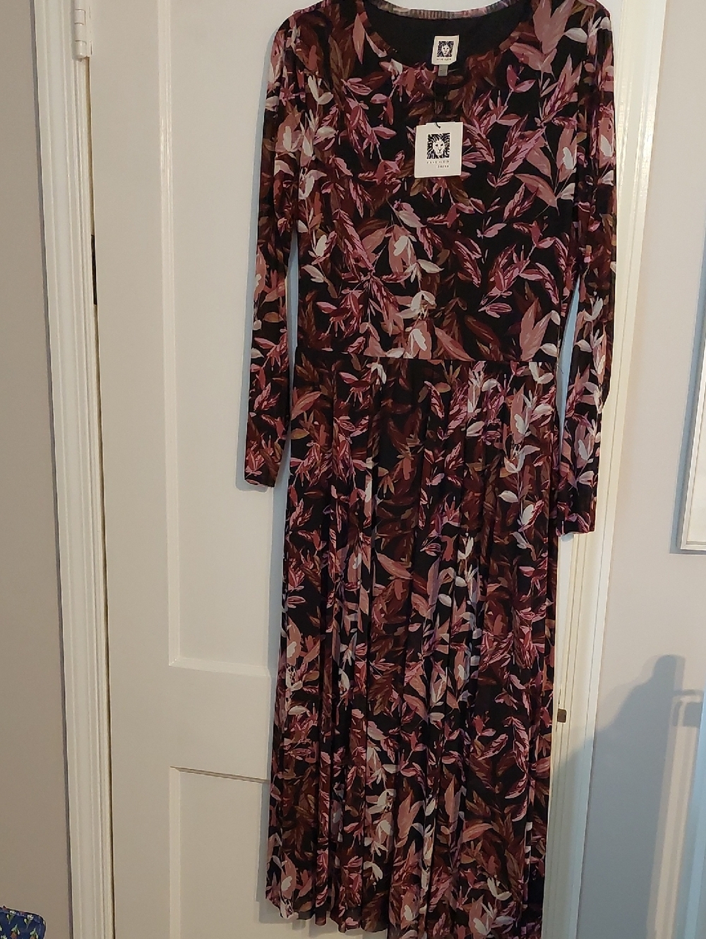 NWT: Anne Klein Long Sleeve Floral Maxi Dress in Burgundy and Pink